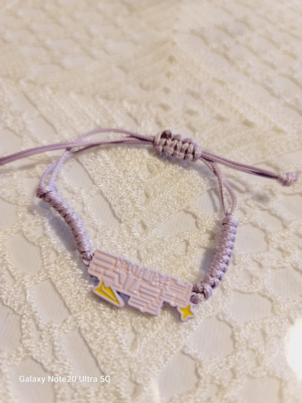 Lavender Adjustable Cord Bracelet with Pink Charm